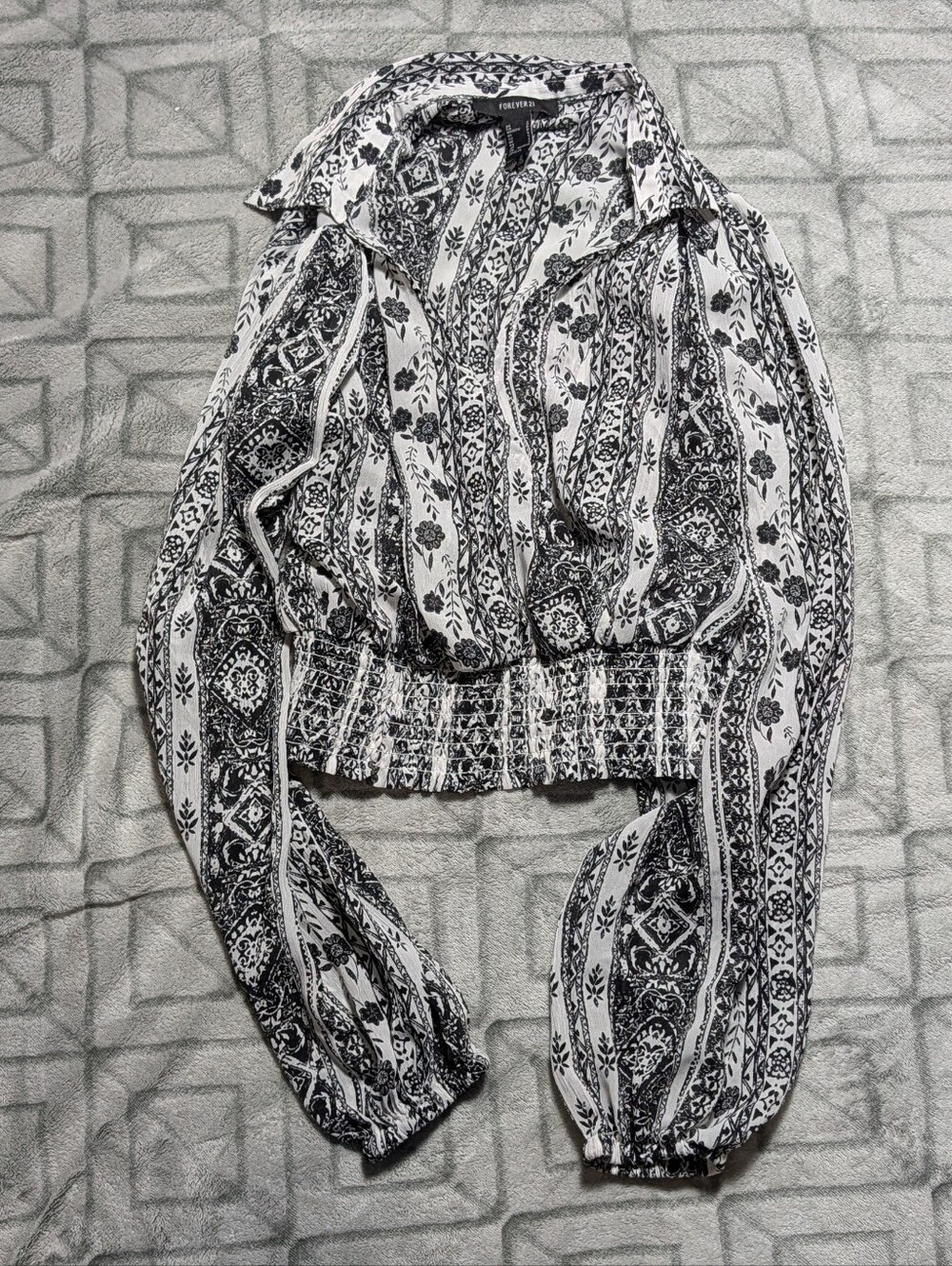 Forever 21 Sheer Black and White Paisley Print Blouse